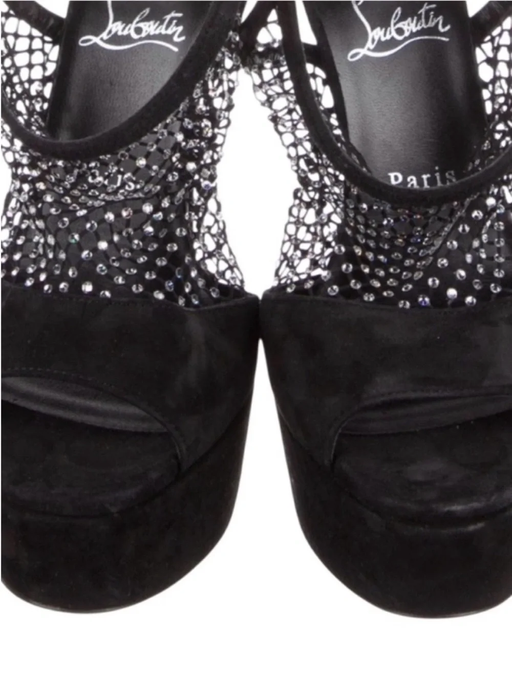 CHRISTIAN LOUBOUTIN Plougesta Alta Strass 150 Black Suede Platform Heels - Picture 6 of 11